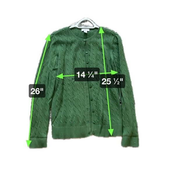 LOFT Green Cable Knit Button Front Cardigan Sweater SZ M - Picture 4 of 5